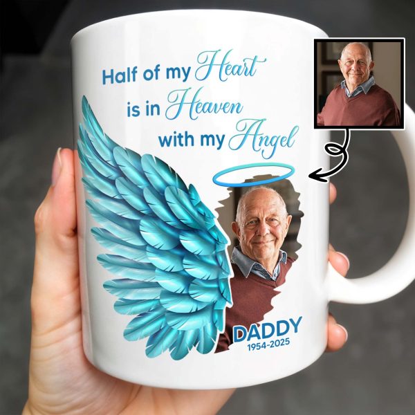 Half Of My Heart In Heaven With My Angel Wings - Personalized Custom Coffee Mug - HME244_MG Half Of My Heart In Heaven With My Angel Wings - Personalized Custom Coffee Mug - HME244_MG
