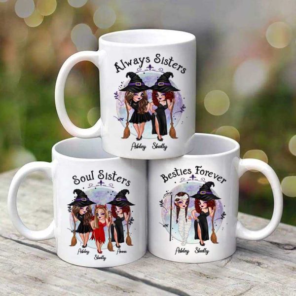 Halloween Besties Witch Always Sisters Purple Moon Personalized Mug