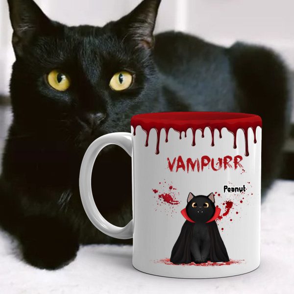 Halloween Spooky Fluffy Cat Sitting Gift For Cat Lover Personalized Mug