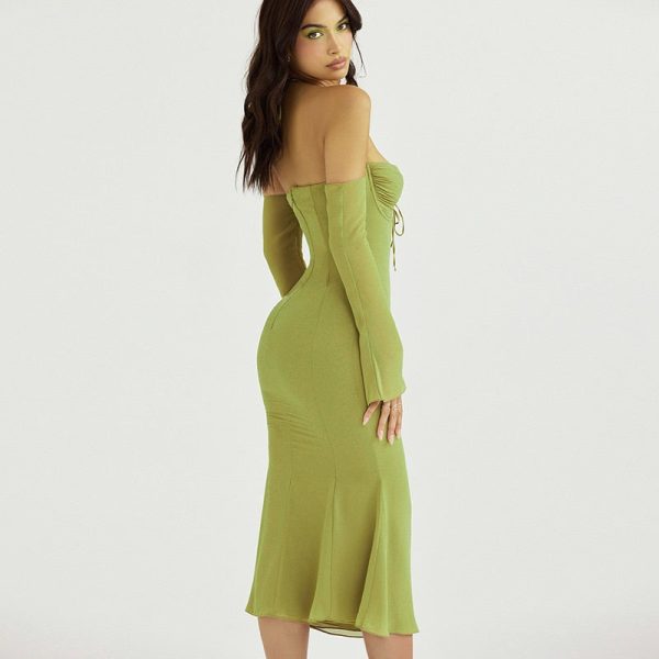 Halter Off Shoulder Long Sleeve Midi Dresses Halter Off Shoulder Long Sleeve Midi Dresses