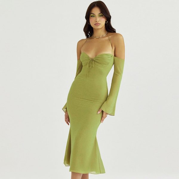 Halter Off Shoulder Long Sleeve Midi Dresses Halter Off Shoulder Long Sleeve Midi Dresses