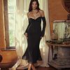 Halter Off Shoulder Long Sleeve Midi Dresses Halter Off Shoulder Long Sleeve Midi Dresses