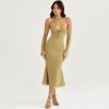 Halter Off Shoulder Long Sleeve Midi Dresses Halter Off Shoulder Long Sleeve Midi Dresses