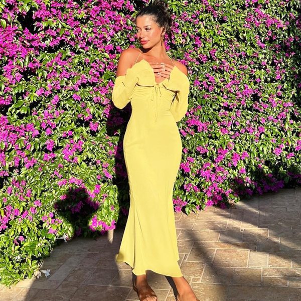 Halter Off Shoulder Long Sleeve Midi Dresses Halter Off Shoulder Long Sleeve Midi Dresses