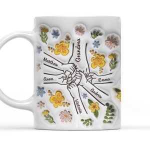 Hand In Hand, Also Heart In Heart - Personalized 3D Inflated Effect Ceramic Mug - Gift For Mom, Grandma, Mother's Day | NA94