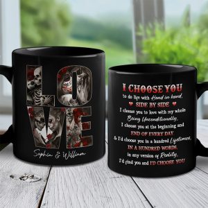 Hand In Hand Side By Side - Couple Personalized Custom Black Mug - Gift For Husband Wife, Anniversary