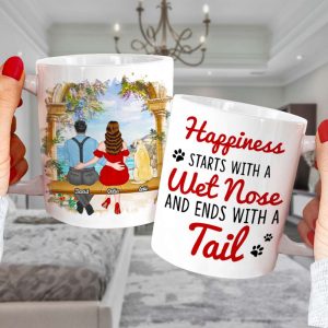 Happiness Starts With A Wet Nose, Personalized Mug, Gift For Couple