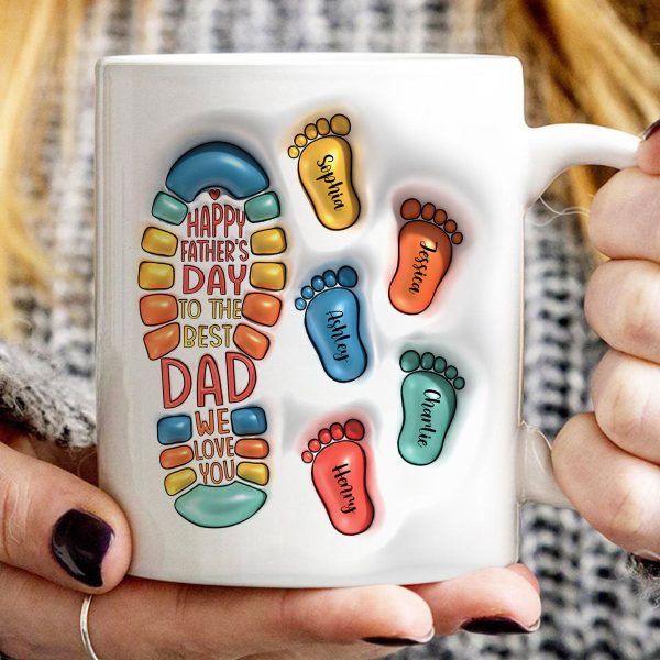 Happy Father's Day Dad Footprints Personalized 3D Inflated Printed Mug Happy Father's Day Dad Footprints Personalized 3D Inflated Printed Mug