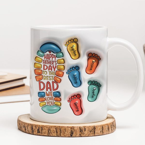 Happy Father's Day Dad Footprints Personalized 3D Inflated Printed Mug Happy Father's Day Dad Footprints Personalized 3D Inflated Printed Mug