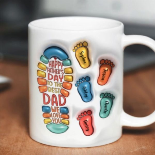 Happy Father's Day Dad Footprints Personalized 3D Inflated Printed Mug Happy Father's Day Dad Footprints Personalized 3D Inflated Printed Mug