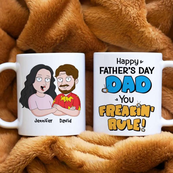 Happy Father's Day Dad You Freakin' Rule!, Personalized White Mug, Gift For Dad, Father's Day Gift Happy Father's Day Dad You Freakin' Rule!, Personalized White Mug, Gift For Dad, Father's Day Gift