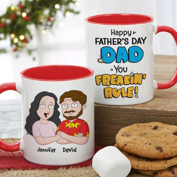 Happy Father's Day Dad You Freakin' Rule!, Personalized White Mug, Gift For Dad, Father's Day Gift Happy Father's Day Dad You Freakin' Rule!, Personalized White Mug, Gift For Dad, Father's Day Gift