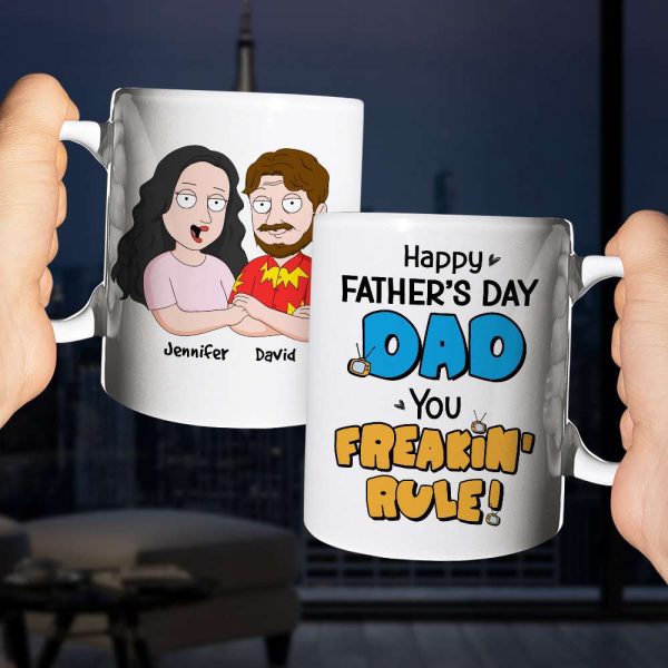 Happy Father's Day Dad You Freakin' Rule!, Personalized White Mug, Gift For Dad, Father's Day Gift Happy Father's Day Dad You Freakin' Rule!, Personalized White Mug, Gift For Dad, Father's Day Gift
