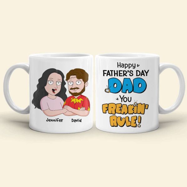 Happy Father's Day Dad You Freakin' Rule!, Personalized White Mug, Gift For Dad, Father's Day Gift Happy Father's Day Dad You Freakin' Rule!, Personalized White Mug, Gift For Dad, Father's Day Gift