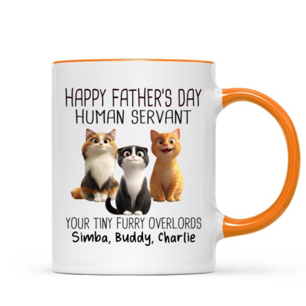 Happy Father's Day Human Servant Cartoon Funny Cats Personalized Mug, Gift For Cat Dad Happy Father's Day Human Servant Cartoon Funny Cats Personalized Mug, Gift For Cat Dad