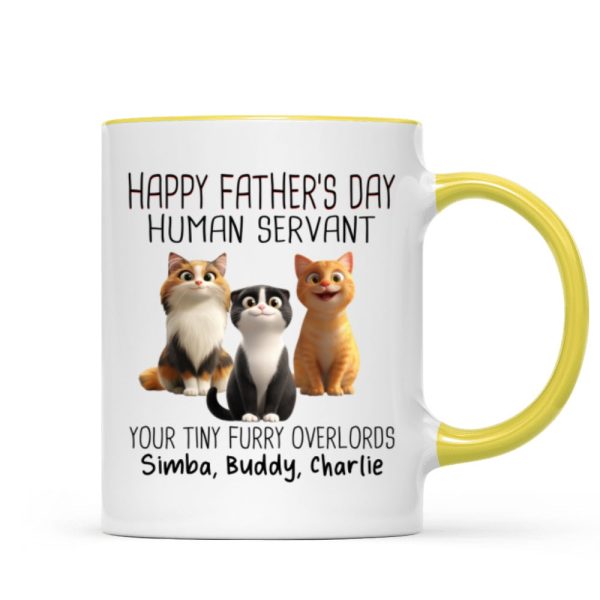 Happy Father's Day Human Servant Cartoon Funny Cats Personalized Mug, Gift For Cat Dad Happy Father's Day Human Servant Cartoon Funny Cats Personalized Mug, Gift For Cat Dad
