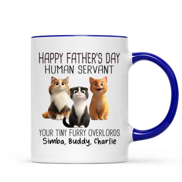 Happy Father's Day Human Servant Cartoon Funny Cats Personalized Mug, Gift For Cat Dad Happy Father's Day Human Servant Cartoon Funny Cats Personalized Mug, Gift For Cat Dad