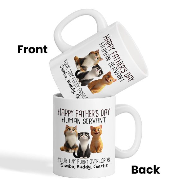 Happy Father's Day Human Servant Cartoon Funny Cats Personalized Mug, Gift For Cat Dad Happy Father's Day Human Servant Cartoon Funny Cats Personalized Mug, Gift For Cat Dad