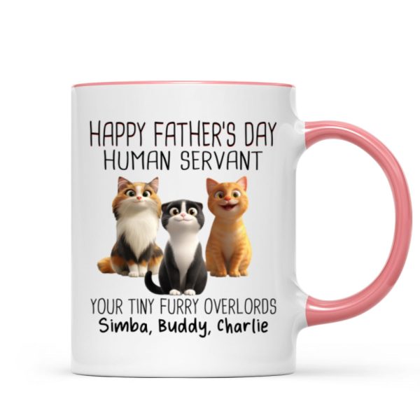 Happy Father's Day Human Servant Cartoon Funny Cats Personalized Mug, Gift For Cat Dad Happy Father's Day Human Servant Cartoon Funny Cats Personalized Mug, Gift For Cat Dad