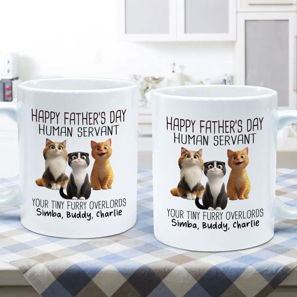 Happy Father's Day Human Servant Cartoon Funny Cats Personalized Mug, Gift For Cat Dad Happy Father's Day Human Servant Cartoon Funny Cats Personalized Mug, Gift For Cat Dad
