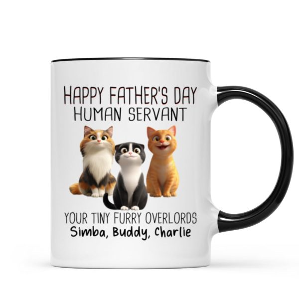 Happy Father's Day Human Servant Cartoon Funny Cats Personalized Mug, Gift For Cat Dad Happy Father's Day Human Servant Cartoon Funny Cats Personalized Mug, Gift For Cat Dad