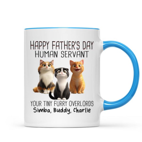 Happy Father's Day Human Servant Cartoon Funny Cats Personalized Mug, Gift For Cat Dad Happy Father's Day Human Servant Cartoon Funny Cats Personalized Mug, Gift For Cat Dad