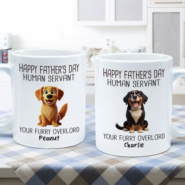 Happy Father's Day Human Servant Cartoon Funny Dogs Personalized Mug, Gift For Dog Dad