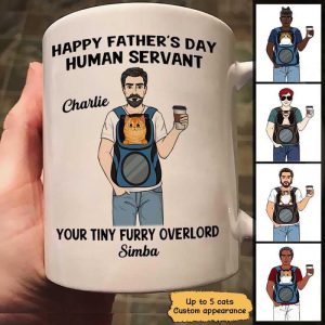 Happy Father's Day Human Servant Cat Dad Personalized Mug