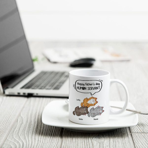 Happy Father's Day Human Servant Naughty Cats Personalized Mug