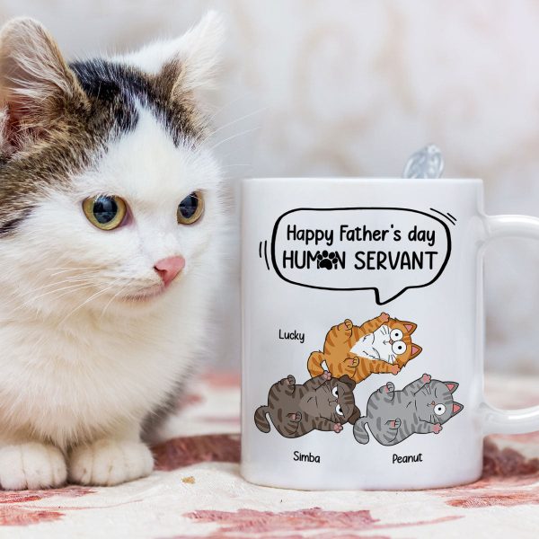 Happy Father's Day Human Servant Naughty Cats Personalized Mug