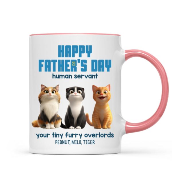 Happy Father's Day Human Servant Personalized Mug, Cute Cartoon Cats, Unique Father's Day Gift for Cat Dads