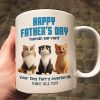 Happy Father's Day Human Servant Personalized Mug, Cute Cartoon Cats, Unique Father's Day Gift for Cat Dads