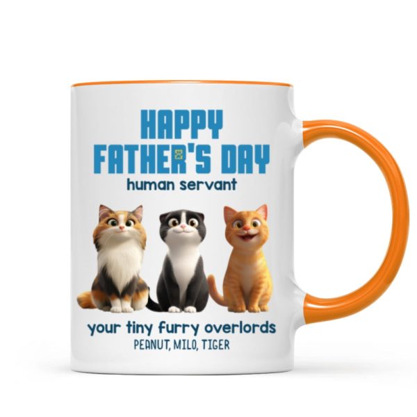 Happy Father's Day Human Servant Personalized Mug, Cute Cartoon Cats, Unique Father's Day Gift for Cat Dads