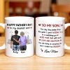 Happy Father's Day To My Dearest Son, Love And Devotion, Hearts And Cityscape - Personalized Custom Coffee Mug - SON034_MG Happy Father's Day To My Dearest Son, Love And Devotion, Hearts And Cityscape - Personalized Custom Coffee Mug - SON034_MG