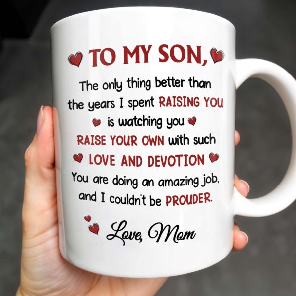 Happy Father's Day To My Dearest Son, Love And Devotion, Hearts And Cityscape - Personalized Custom Coffee Mug - SON034_MG Happy Father's Day To My Dearest Son, Love And Devotion, Hearts And Cityscape - Personalized Custom Coffee Mug - SON034_MG