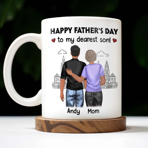 Happy Father's Day To My Dearest Son, Love And Devotion, Hearts And Cityscape - Personalized Custom Coffee Mug - SON034_MG Happy Father's Day To My Dearest Son, Love And Devotion, Hearts And Cityscape - Personalized Custom Coffee Mug - SON034_MG