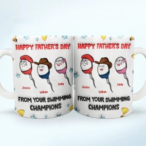 Happy Father's Day Your Swimming Champion - 3D Inflated Effect Printed Mug, Personalized White Edge-to-Edge Mug