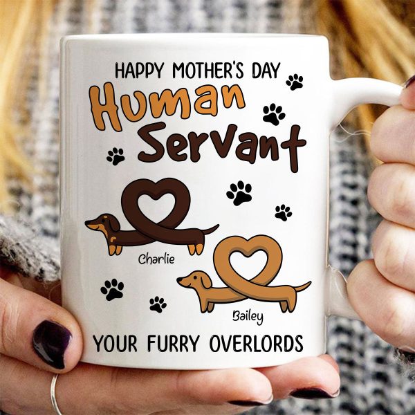 Happy Mother's Day Father's Day Human Servant Dachshund Hearts Personalized Mug
