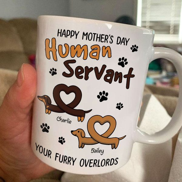 Happy Mother's Day Father's Day Human Servant Dachshund Hearts Personalized Mug