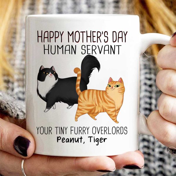 Happy Mother's Day Human Servant Cartoon Walking Cat Personalized Mug Happy Mother's Day Human Servant Cartoon Walking Cat Personalized Mug