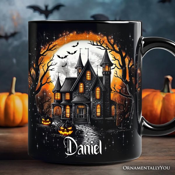 Haunted House Night Halloween Personalized Mug, Spooky Horror Gift with Custom Name Haunted House Night Halloween Personalized Mug, Spooky Horror Gift with Custom Name