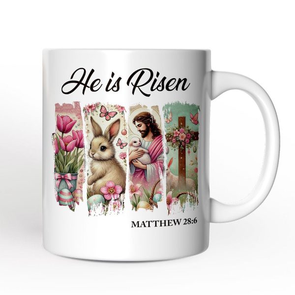 He Is Risen Easter Jesus Personalized Mug, Matthew 28:6 Christian Gift With Custom Name He Is Risen Easter Jesus Personalized Mug, Matthew 28:6 Christian Gift With Custom Name