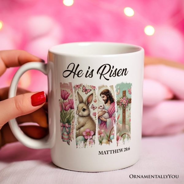 He Is Risen Easter Jesus Personalized Mug, Matthew 28:6 Christian Gift With Custom Name He Is Risen Easter Jesus Personalized Mug, Matthew 28:6 Christian Gift With Custom Name