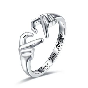 Heart Hand Hug Adjustable Ring for Couples