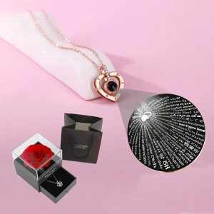 Heart Projection Necklace with I Love You in 100 Languages