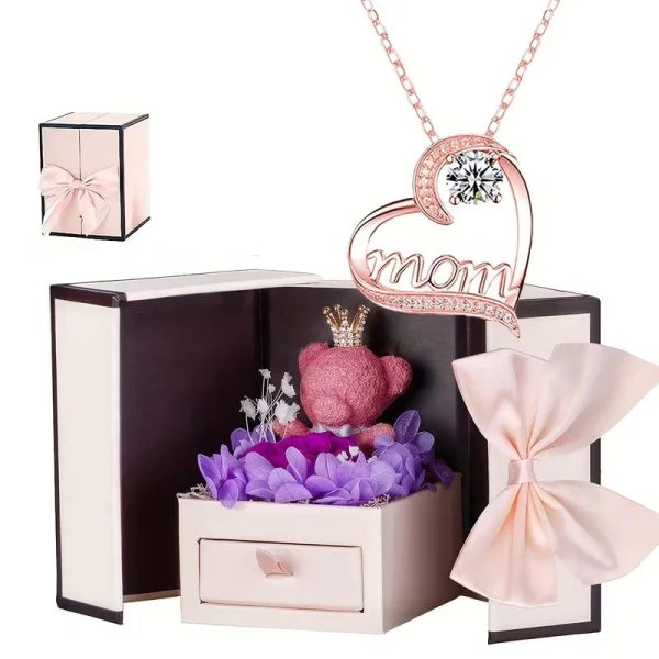 Heartbeat Pendant Necklace with Teddy Bear and Rose Gift Box Heartbeat Pendant Necklace with Teddy Bear and Rose Gift Box