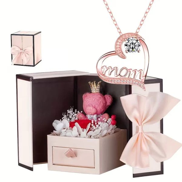Heartbeat Pendant Necklace with Teddy Bear and Rose Gift Box Heartbeat Pendant Necklace with Teddy Bear and Rose Gift Box