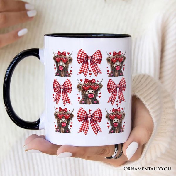 Highland Cow Coquette Bow Valentine Personalized Mug, Cute Hearts Western Gift with Custom Name Highland Cow Coquette Bow Valentine Personalized Mug, Cute Hearts Western Gift with Custom Name
