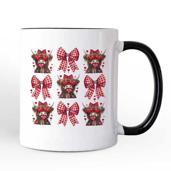 Highland Cow Coquette Bow Valentine Personalized Mug, Cute Hearts Western Gift with Custom Name Highland Cow Coquette Bow Valentine Personalized Mug, Cute Hearts Western Gift with Custom Name