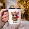 Highland Cow Faux-Yarn Valentine Personalized Mug, Cute Knit Coquette Gift with Custom Name Highland Cow Faux-Yarn Valentine Personalized Mug, Cute Knit Coquette Gift with Custom Name